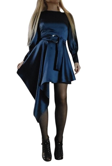 Платье синее , атласное , размер S, XS