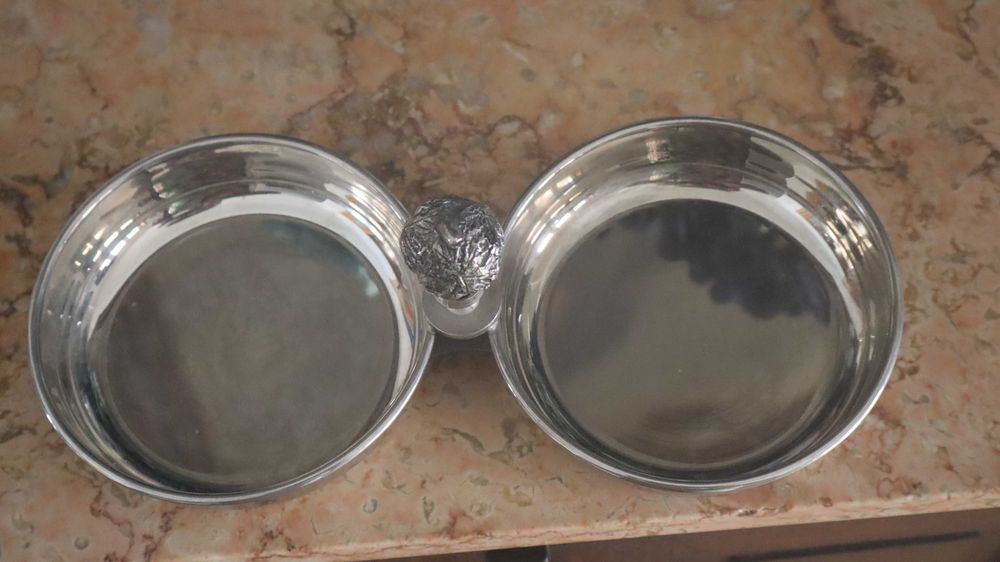 Taça dupla em metal com banho prateado