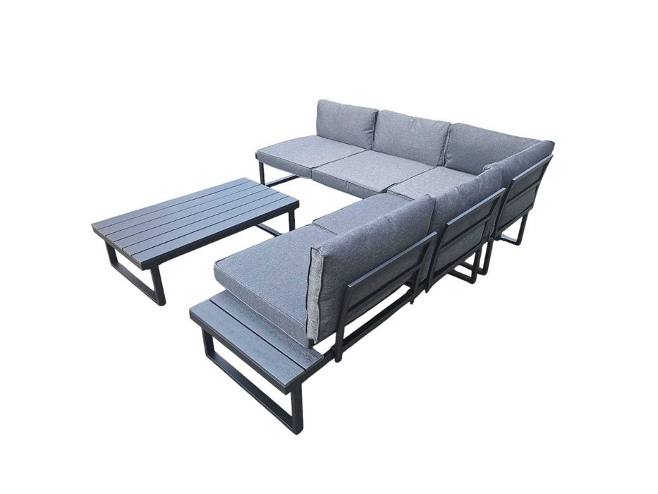 Narożnik Ogrodowy ze stołem XL Zestaw Wypoczynkowy Antracyt Stolik HDM