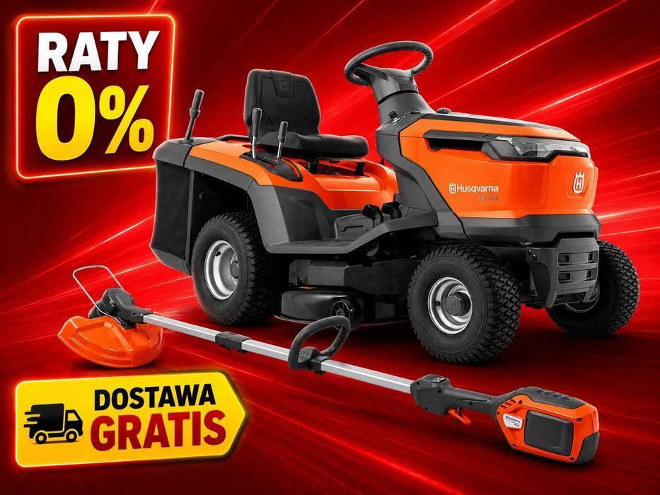 Traktorek ogrodowy kosiarka Husqvarna TC112 z koszem TC 112 skrzynia hydrostatyczna zestaw z podkaszarką Husqvarna 215iL z akumulatorem i ładowarką