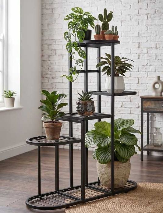 Kwietnik Stojak Metalowy na Kwiaty Dekoracje Loft Industrialny Czarny 79cm