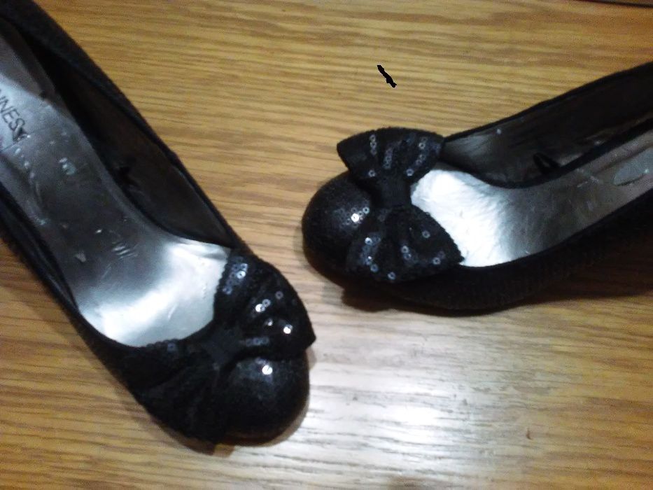 buty szpilki NOWE 4/37 czarne cekinowe czółenka, NEW LOOK
