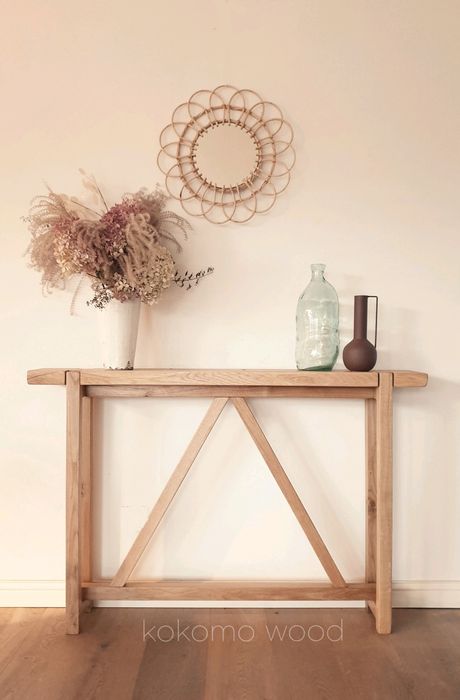 Konsolka dębowa modern farmhouse boho japandi