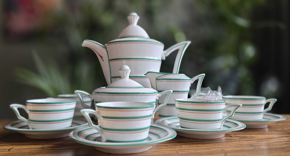 Porcelanowy serwis do mokki w stylu art déco – Gebrüder Benedikt, Czechosłowacja.