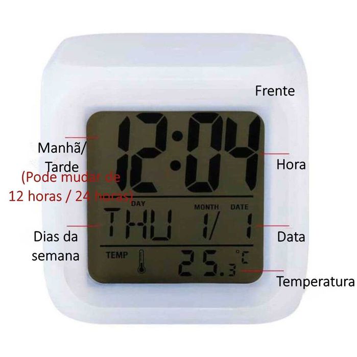 Relógio alarme digital ∎ LED ∎ Com 7 cores diferentes