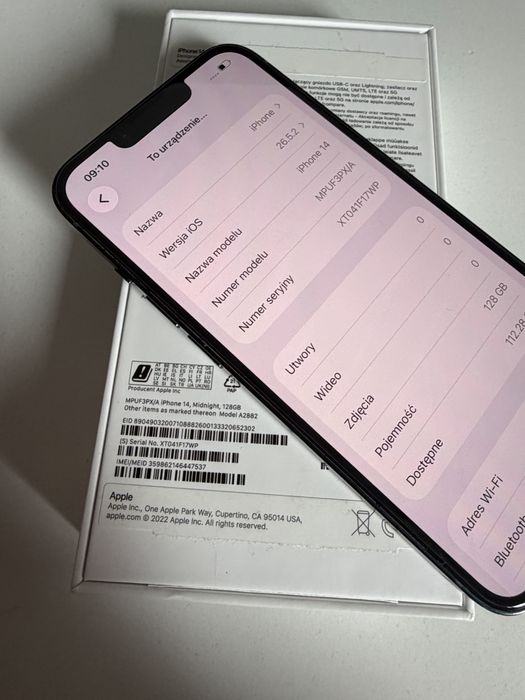 Bateria 100% iPhone 14 128gb Midnight