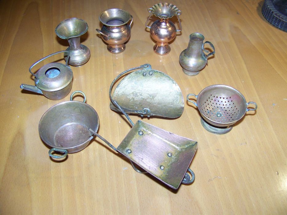 9 peças de cozinha em miniatura de cobre decorativas