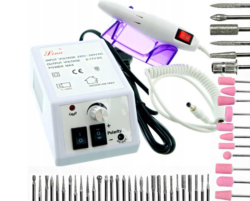 Frezerka do paznokci frezer manicure + zestaw 3 frezerów paznokcie
