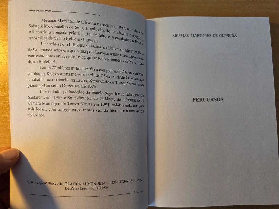 Livro "Percursos" de Messias Martinho