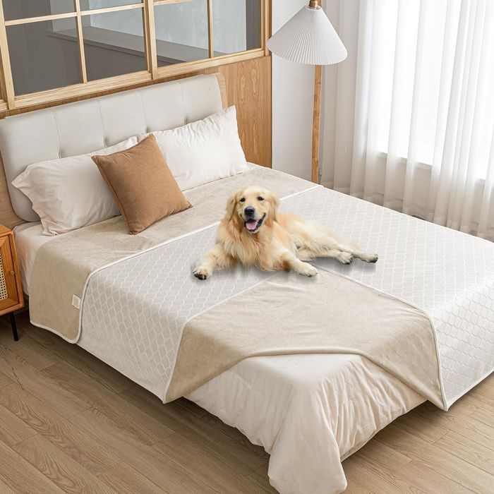 Wodoodporny koc dla psa - welur TPU - 100x120 cm beżowy