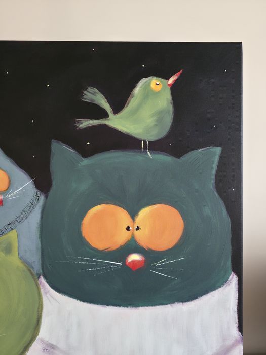 Quadro original gatos colorido
