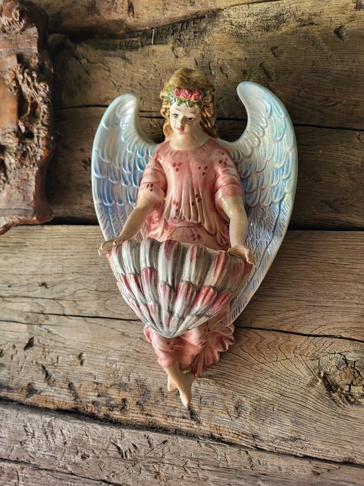 Piękna porcelanowa kropielnica 34 cm Anioł