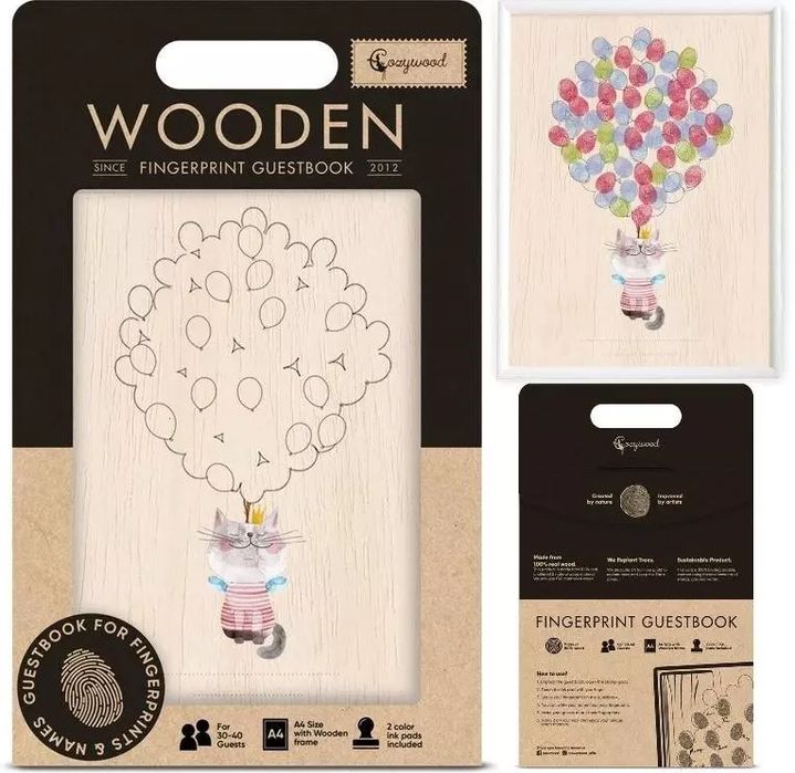 Księga gości na odciski palców Kot. Cozywood. Nowy Produkt