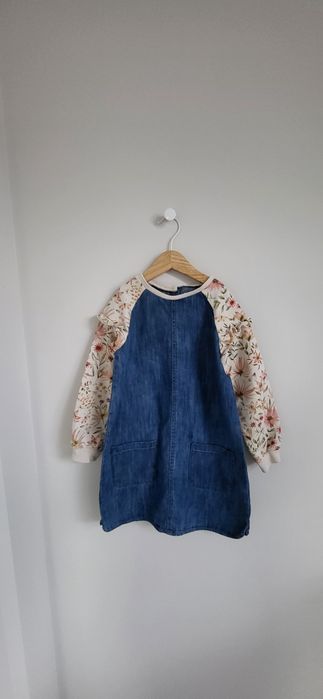 Sukienka z łączonych materiałów jeans/kwiaty Next 116