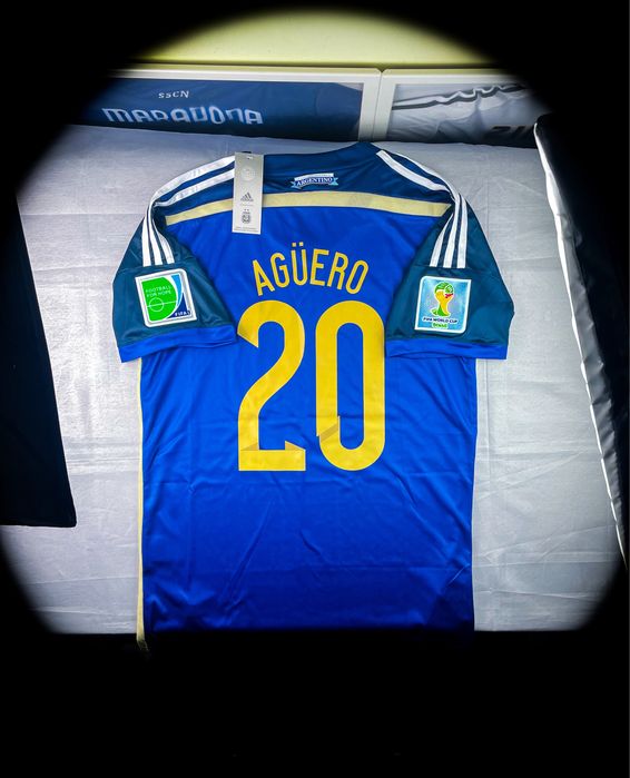 (XL) SERGIO AGÜERO 20 ARGENTYNA FINAŁ WORLD CUP 2014 Adidas Nowa Granatowa Wyjazdowa Piłkarska Koszulka Sportowa Jersey Kolekcjonerska T-shirt