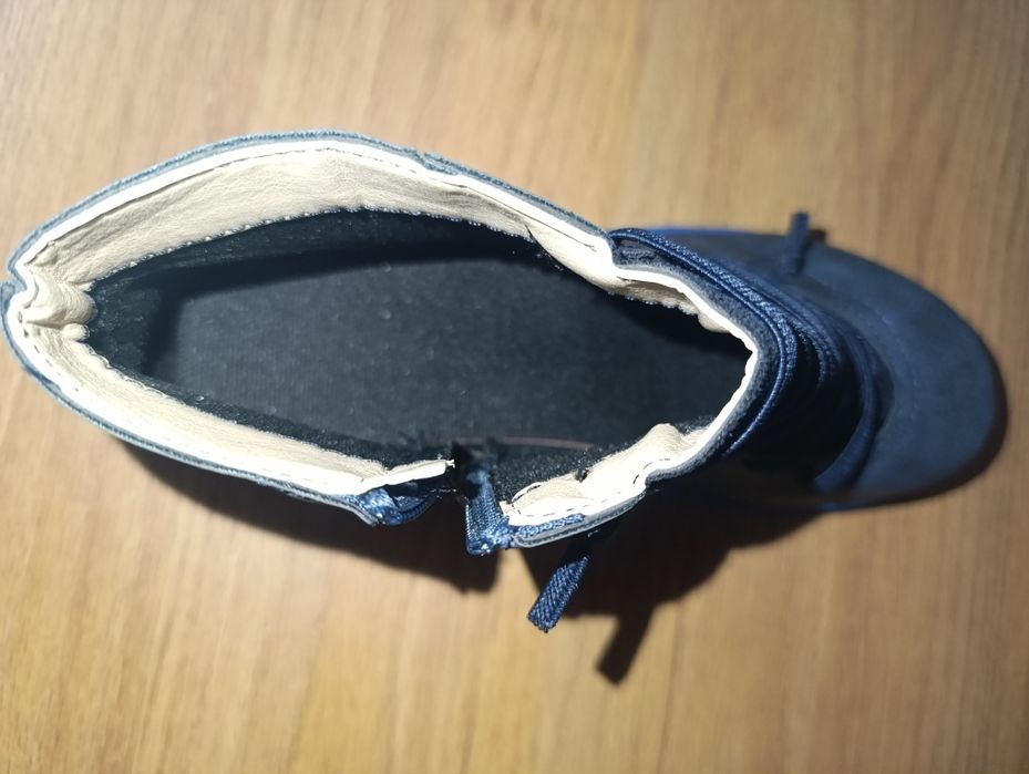 Nowe jesienne botki na płaskiej podeszwie niebieskie jeans roz 36