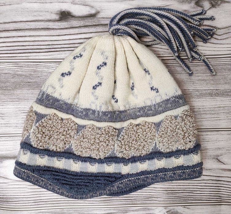 Шапка вовняна тепла подвійна р.52-58 з китичками Antex вовна акрил