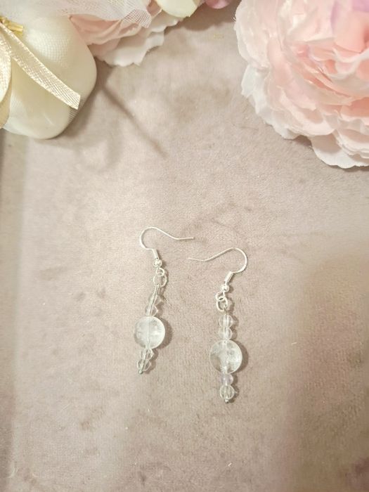 Kolczyki handmade srebro z naturalnych kamieni kryształ górski
