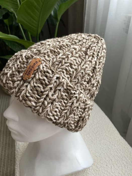 Czapka handmadebezowy melanz wrlna