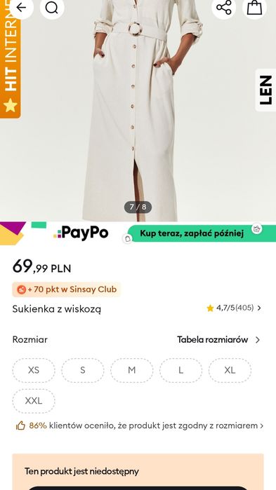 Sukienka z wiskozą i len 36 S sinsay
