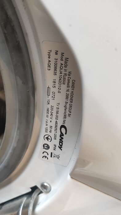 Pralka  Candy  AQUA 1042D uszkodzony bęben i brak drzwiczek
