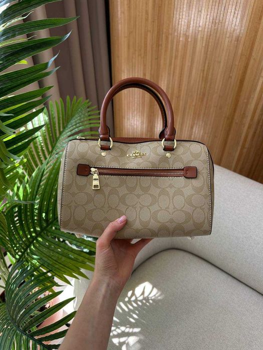 Coach Rowan Satchel In Signature Canvas Beige/Ginger