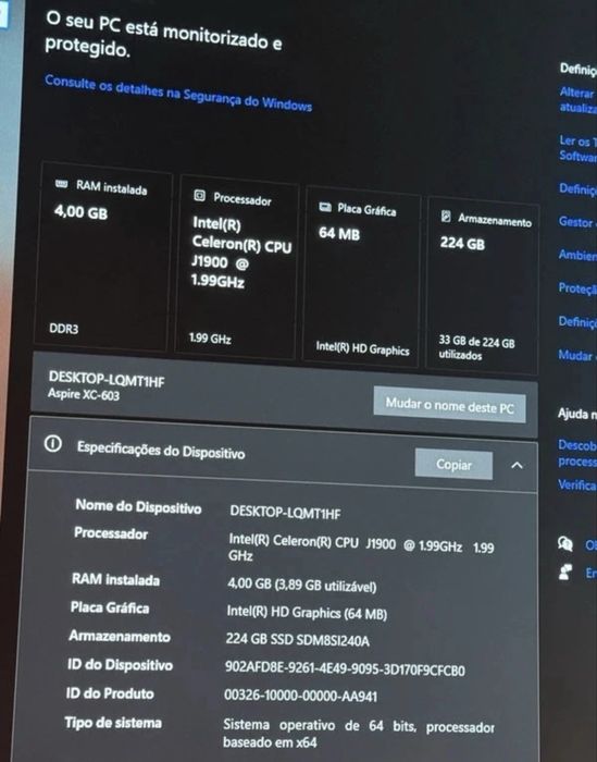 Acer Aspire XC-603 J1900 4gb Ram 240gb ssd
