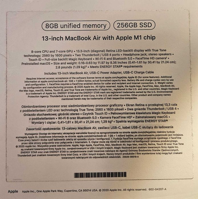 Laptop Apple MacBook Air M1 8GB/256GB SSD