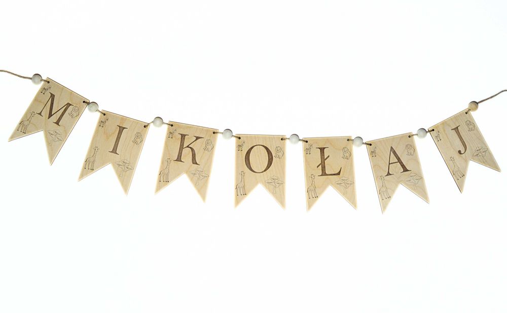 Girlanda z imieniem oraz dekorem sklejka 3mm - 3 litery