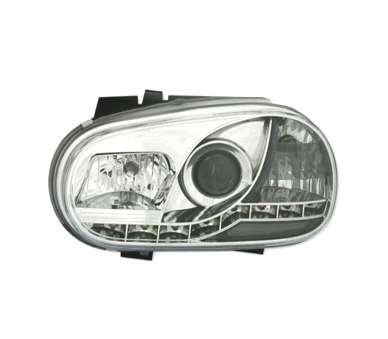 FARÓIS FERNTE LUZ DIURNA LED GOLF 4 FUNDO CROMADO