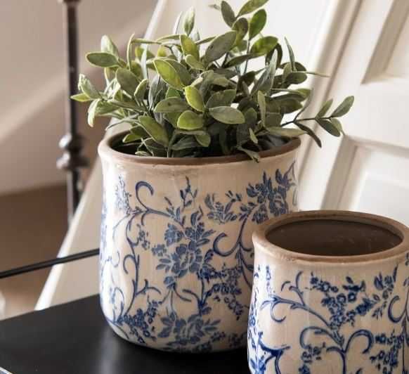 Керамічне кашпо для квітів в вінтажному стилі Blue Flowers, 17*16 см