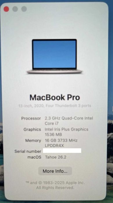 MacBook Pro 13” 2020 Intel i7 / 16GB RAM / 512GB SSD / 4 Thunderbolt Ports