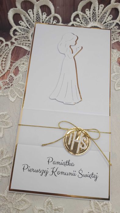 Kartka Pierwsza Komunia Święta dla dziewczynki warstwowa