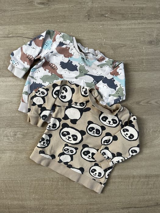 2 bluzy H&M r. 86/92 w pandy i dinozaury