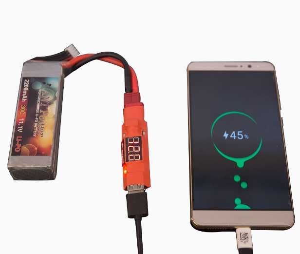 Зарядний пристрій XT60 на USB 5В з LED вольтметром для 2-6S акумуляторів