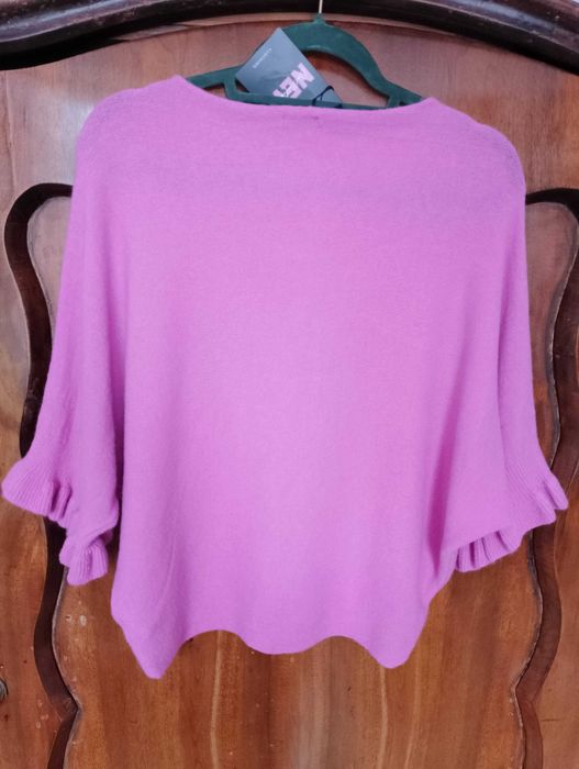 Różowy sweterek nietoperz z alpaką moda włoska  cukierkowy L/XL