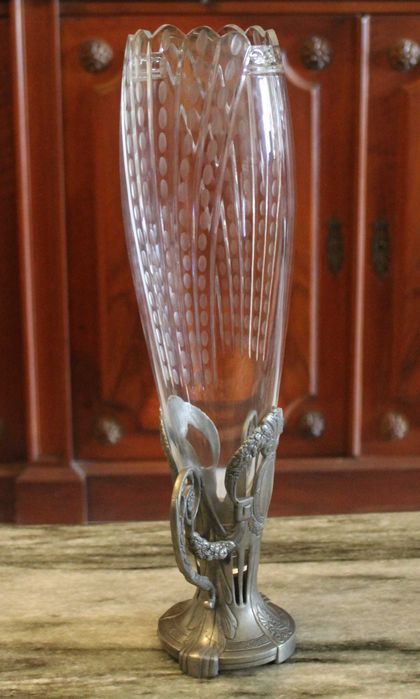 Jarra Art Nouveau em vidro com suporte em estanho, Portugal 1910/1920