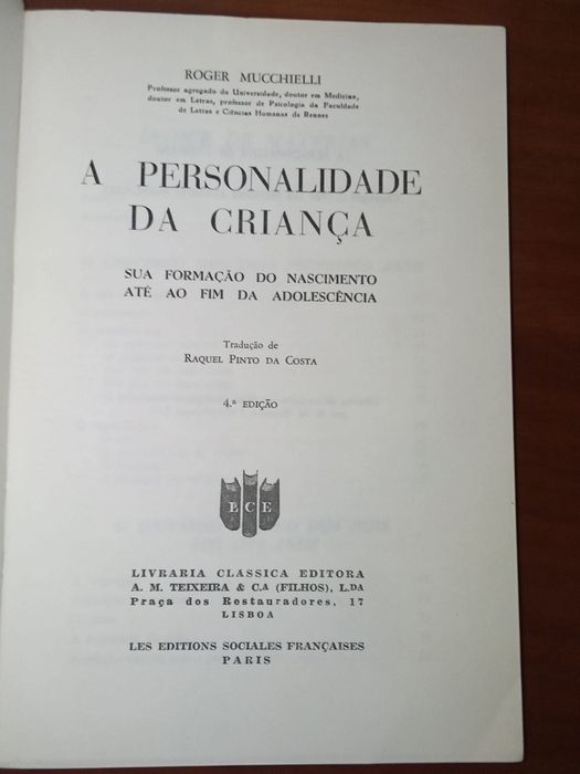 A Personalidade da Criança - 4ª Edição - 1974