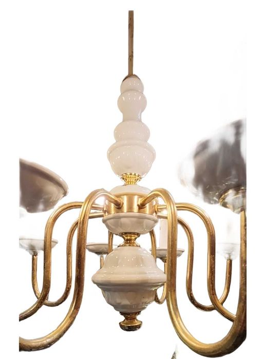 Żyrandol ośmioramienny Polam Poznań 13Z438, świeczki, porcelana /PRL