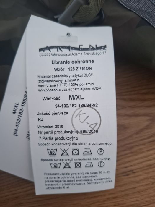 Ubranie ochronne gore tex