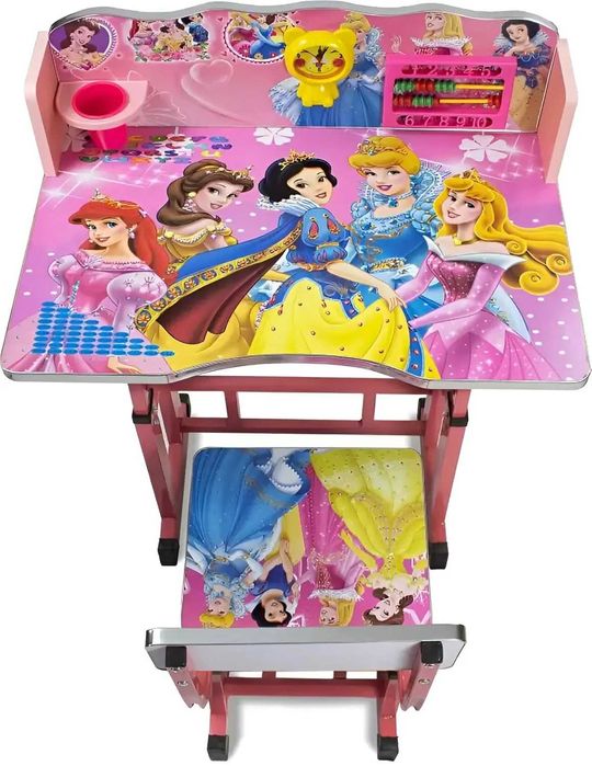 Рожева дитяча регульована парта + стілець з принтом «Принцеси»