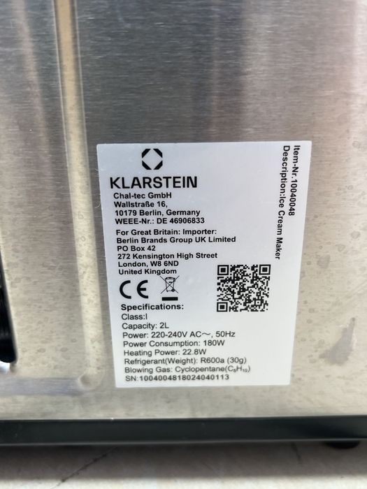 Компрессорная мороженица йогуртница сорбет Германия Klarstein Dolce Bacio Smart