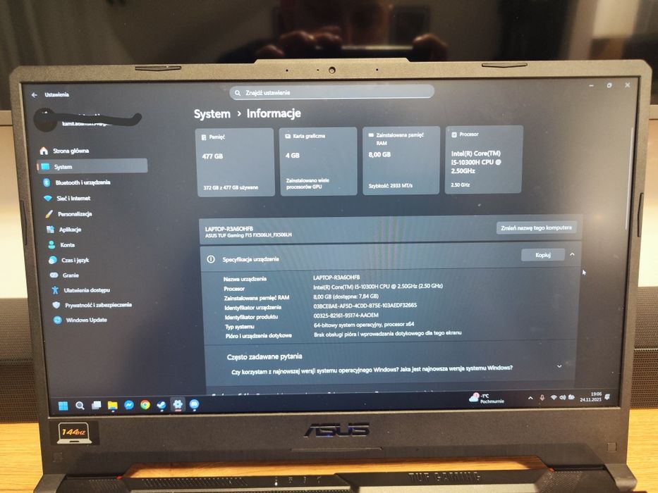 Laptop Gamingowy Asus  Tuf Gaming F15 Fx506LH