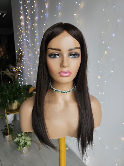 Tupet topper Wiola 50 cm ciemny brąz naturalna fryzura