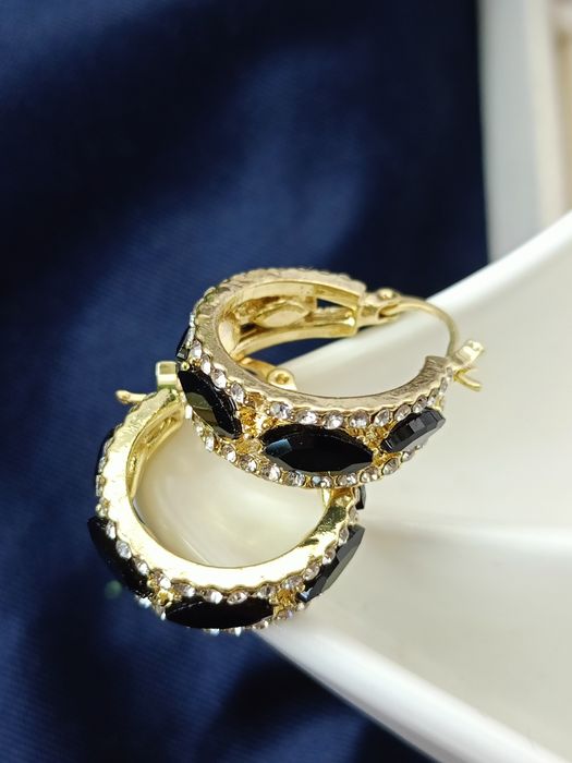 Czarno złote eleganckie kolczyki nowe prezent