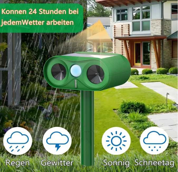 Solarny odstraszacz zwierząt ultradźwiękowy koty, psy, kuny, gryzonie