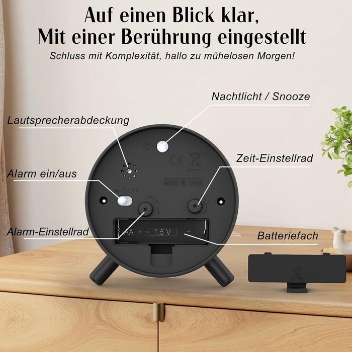 Аналоговый безшумний  + будильник SOCICO, круглый ретро-металлический