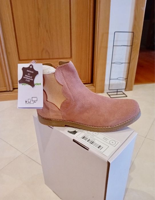 NOVO! Botim/ bota em pele rosa Vertbaudet menina 37