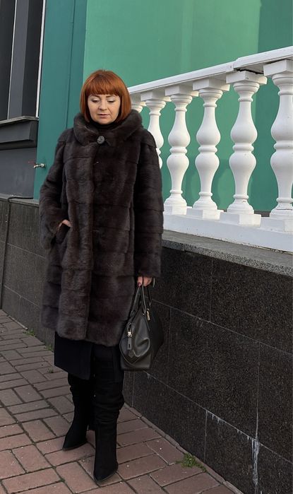 Р. 48-52!! Шуба норкова з капюшоном Греція іріс графіт трансфор. 100см