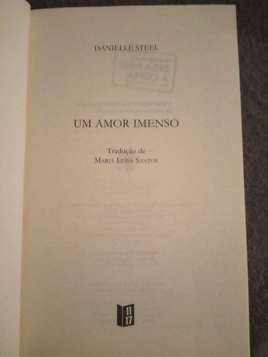 Livro de Danielle Steel" Um Amor Imenso"